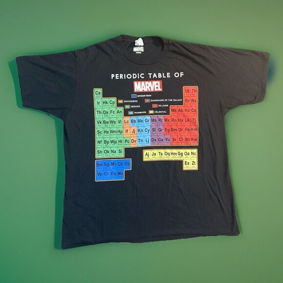 Marvel Mens XL Hero’s Villains Periodic Table of Marvel Black T-shirt - Picture 1 of 6
